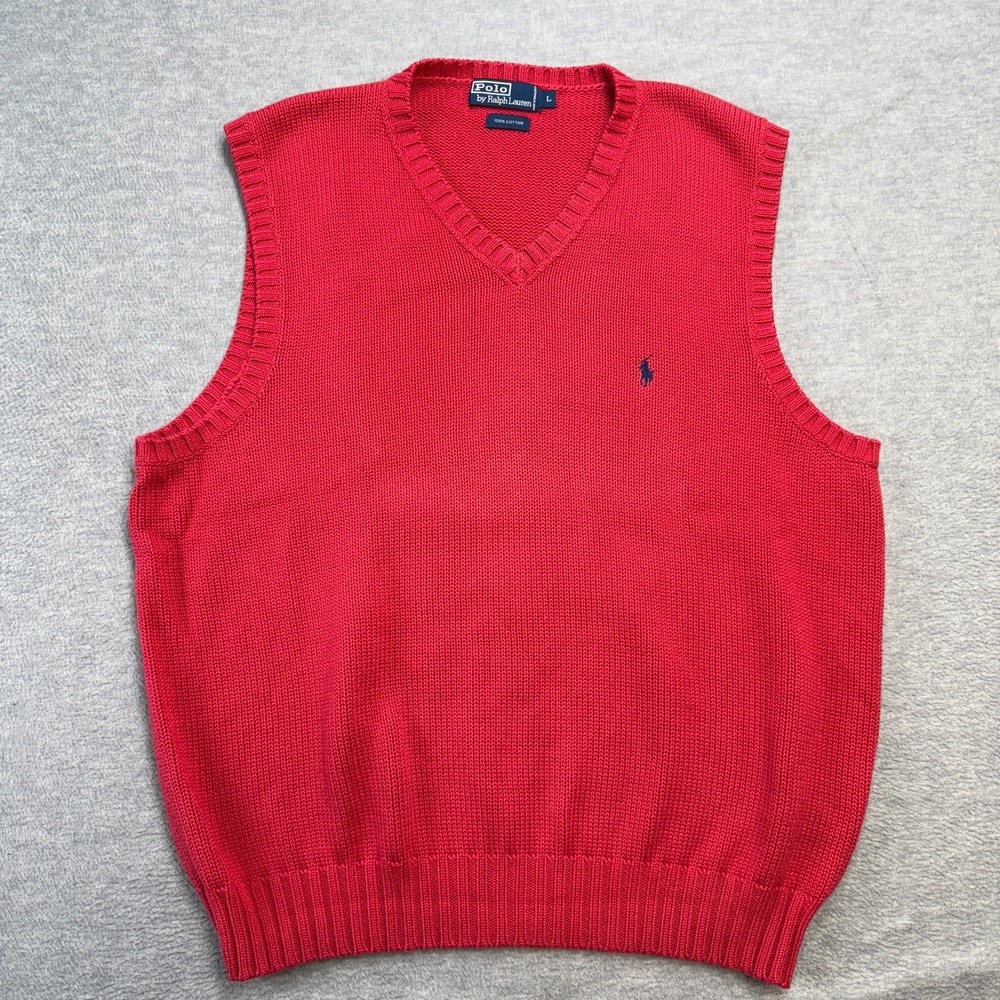 Vintage Polo Ralph Lauren Sweater Vest Mens Large Red Chunky Knit Pony Grandpa
